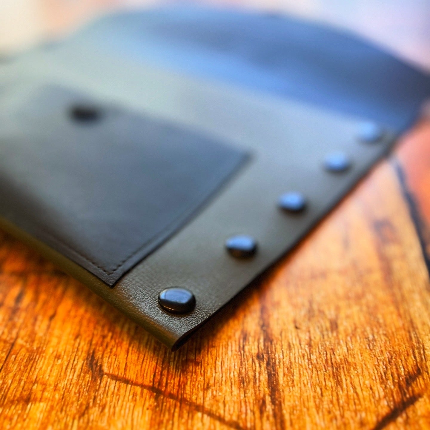 Olive Green & Black Leather Color Block Envelope Clutch