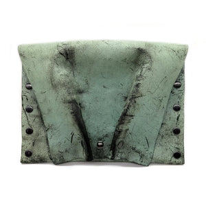 Handmade Distressed Green Leather Pleated Clutch