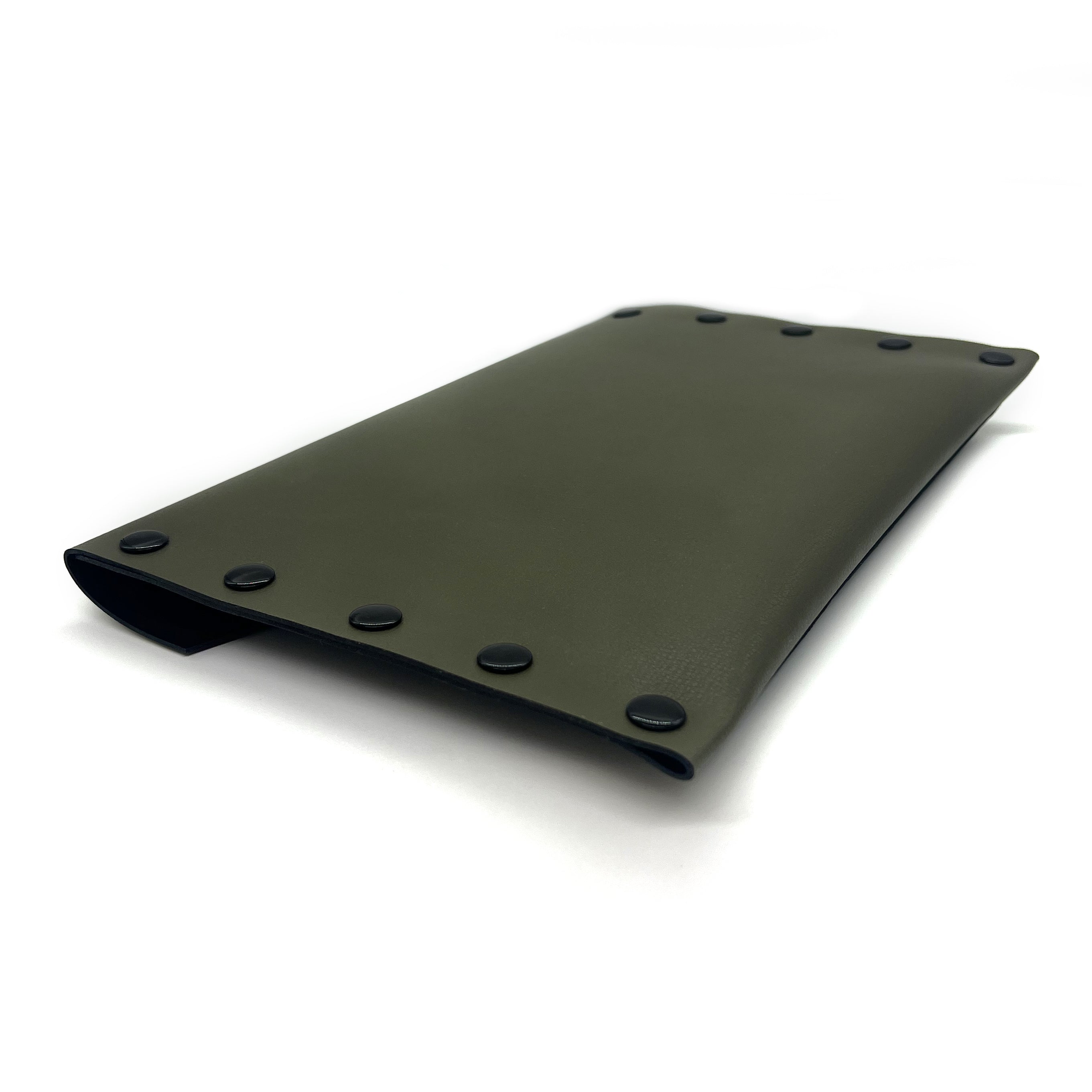 Olive Green & Black Leather Color Block Envelope Clutch