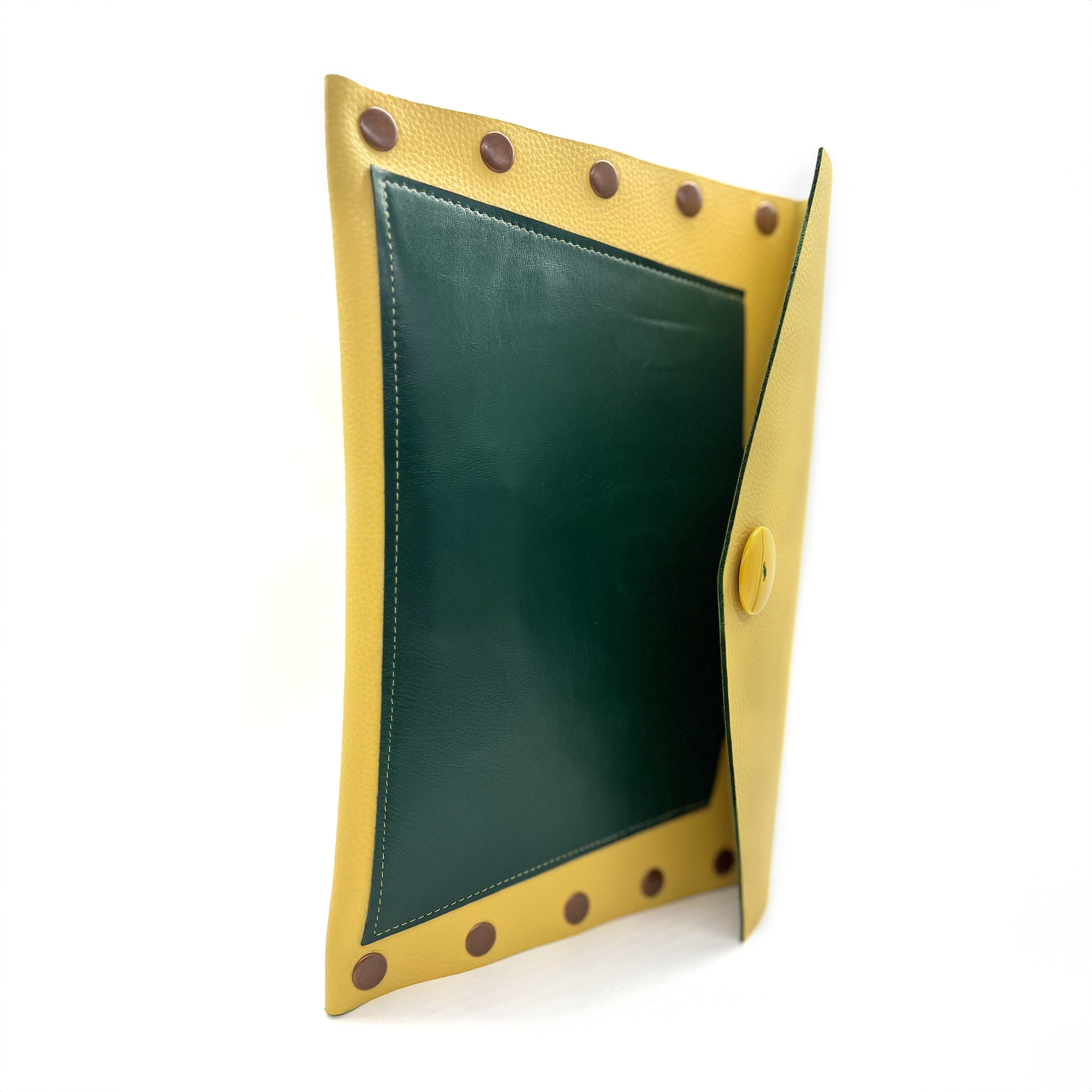 Yellow & Green Leather Color Block Envelope Clutch