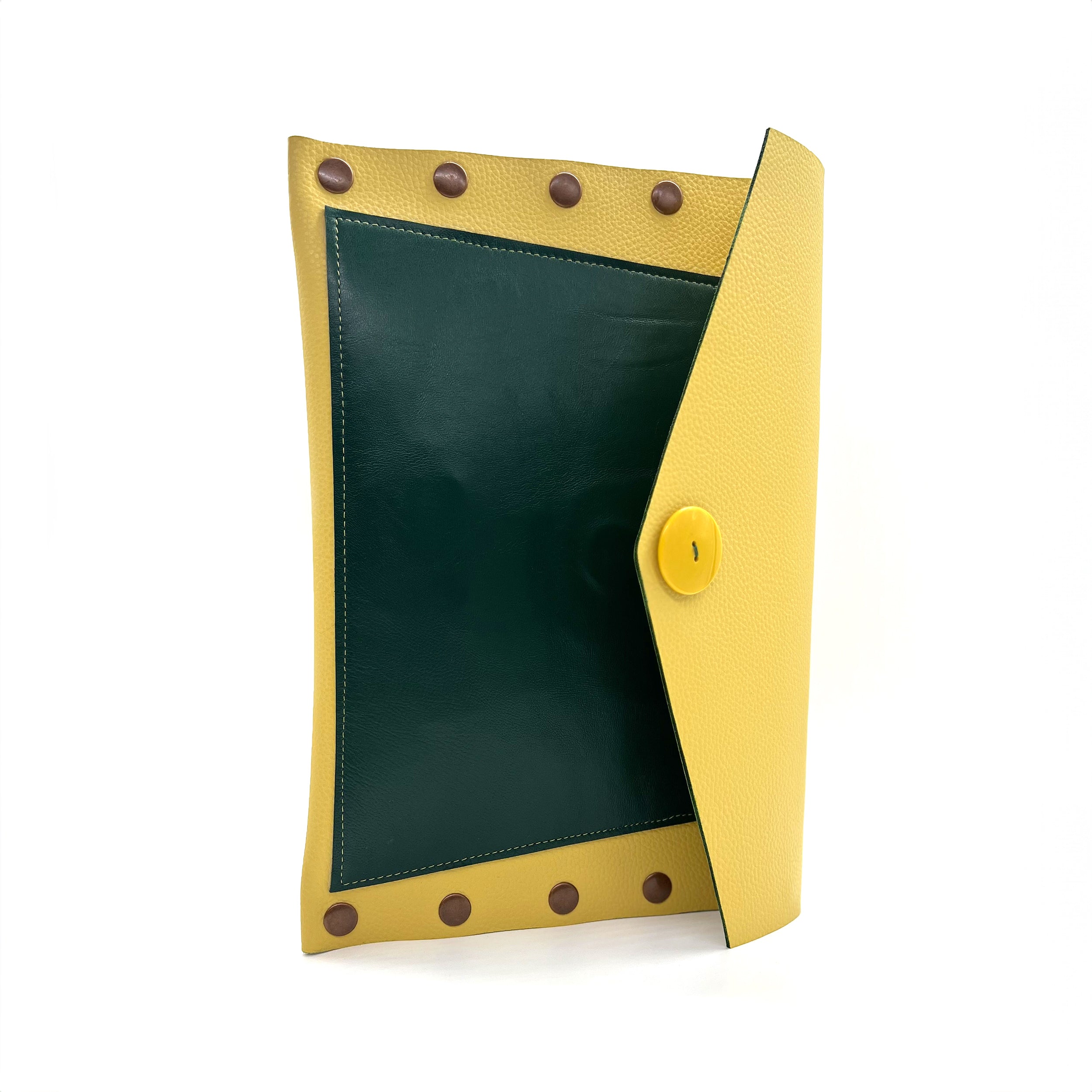 Yellow & Green Leather Color Block Envelope Clutch