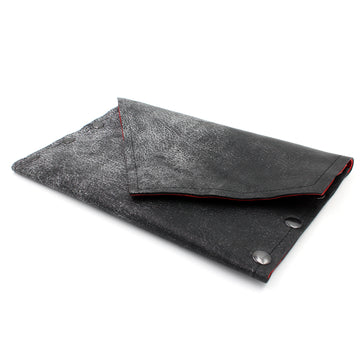 Rock Star Gunmetal Leather Clutch with Red Glitter Metallic Interior