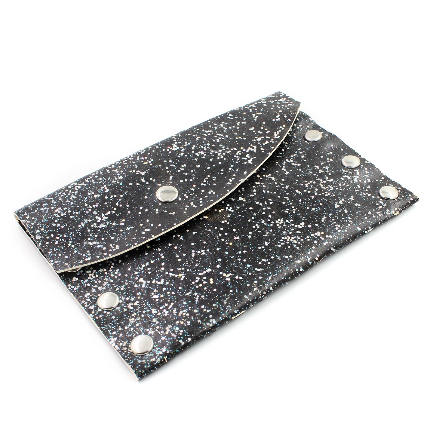 Hand Decorated Black Glitter Leather Card Case / Mini Wallet - N.Kluger Designs Card Case