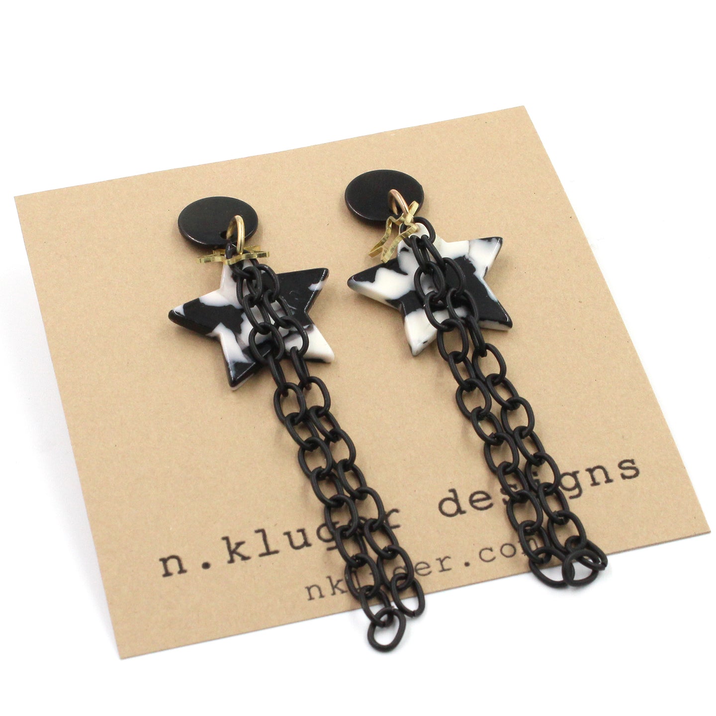 Black & White Stars on Stars Dangling Earrings