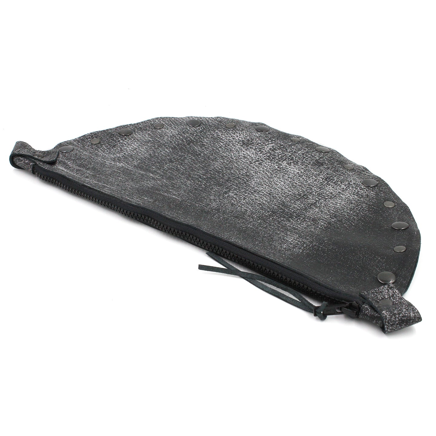 Metallic Gunmetal Leather Half-Moon Clutch