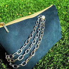 Navy Leather Chain Clutch