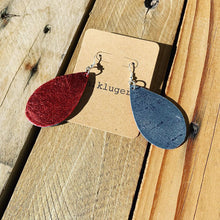 Distressed Grey & Metallic Red Leather Drop Earrings