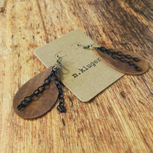 Rustic Brown Leather Drop Earrings with Black Chain