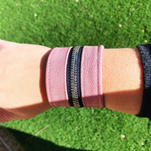 Pink Leather & Denim "Zither" Zip Bracelet