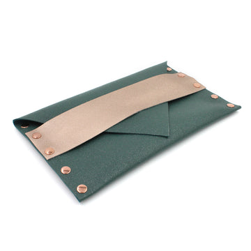 Metallic Teal Leather Envelope Clutch with Rose Gold Strap