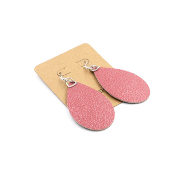 Pink Metallic Leather Drop Love Earrings with Mauve Backside