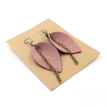 Inspired Pink Suede Drop Earrings with Brown Pebbled Backside