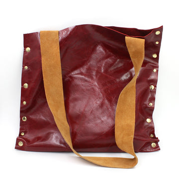 Striking Asymmetrical Red Genuine Leather Totebag/Shoulder Bag